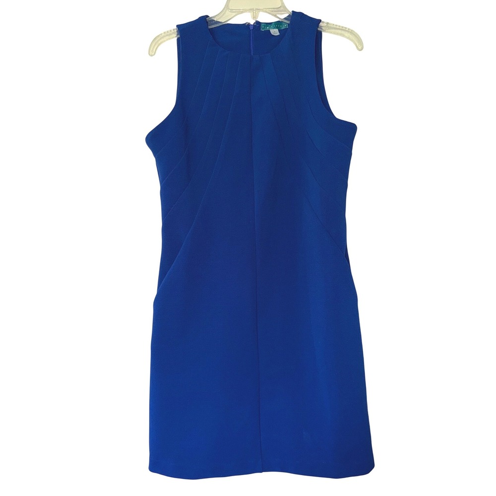 Pim + Larkin Royal Blue Sunburst Pleat Sleeveless Shift Dress Medium Cobalt